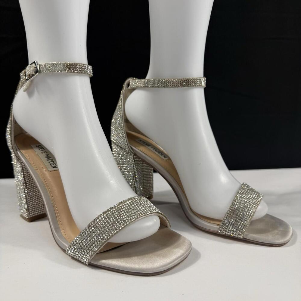 Steve Madden Tiaa ankle strap heels glass rhinestones size 8M evening party - Picture 2 of 9